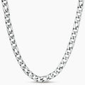Polished 316L stainless steel Cuban link chain necklace, 9.6mm wide, with Greek key lobster clasp, silver tone.